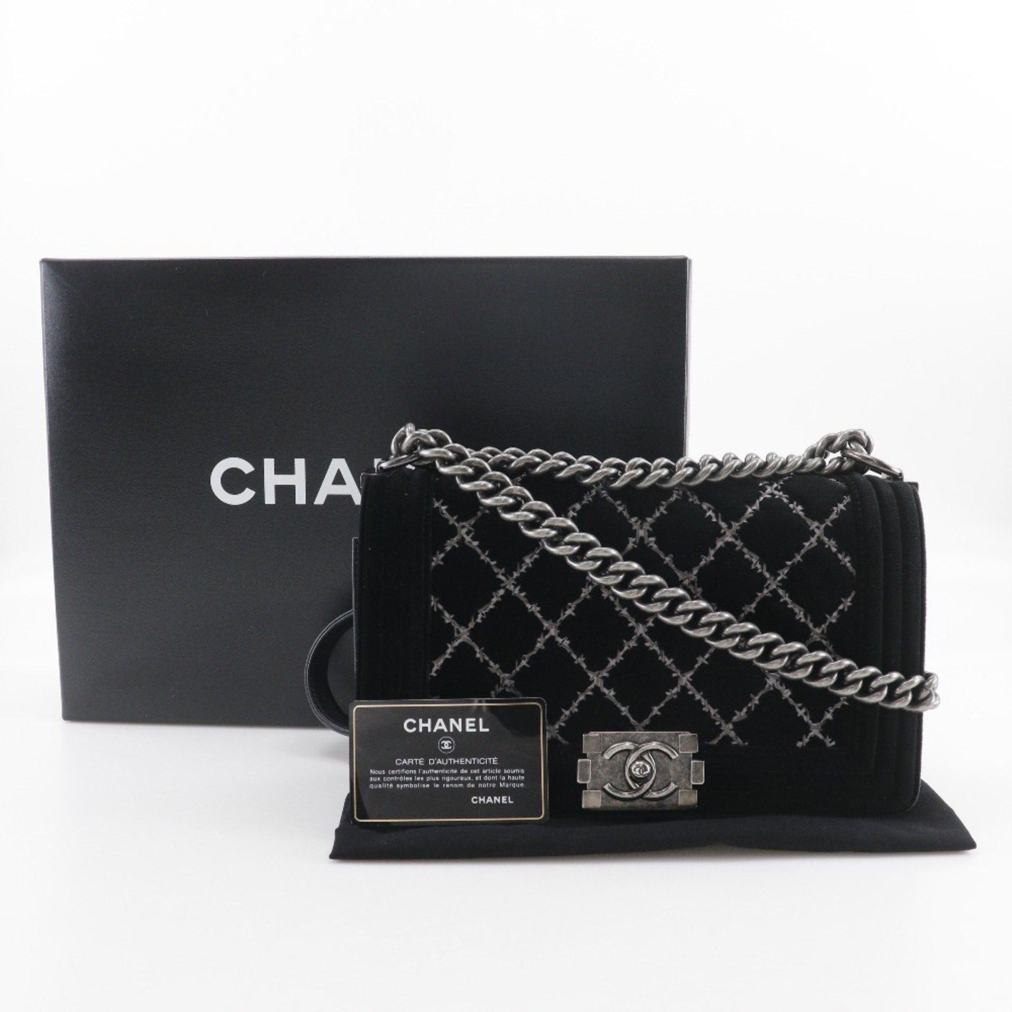Chanel CHANEL Boy Chanel 25 Shoulder Bag Chain Matelasse Stitch Velour x Leather 2014 Black Flap Women's Size ONE SIZE - 16 Thumbnail