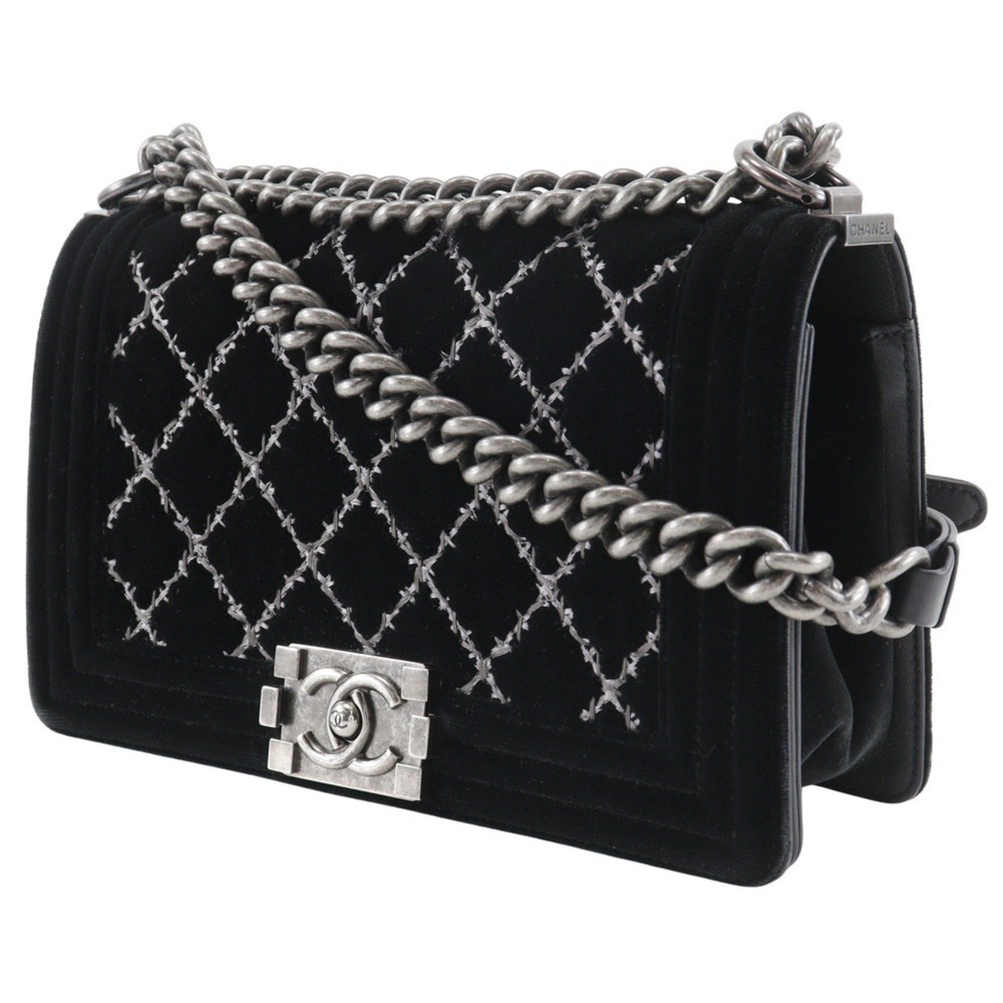Chanel CHANEL Boy Chanel 25 Shoulder Bag Chain Matelasse Stitch Velour x Leather 2014 Black Flap Women's Size ONE SIZE - 2 Thumbnail
