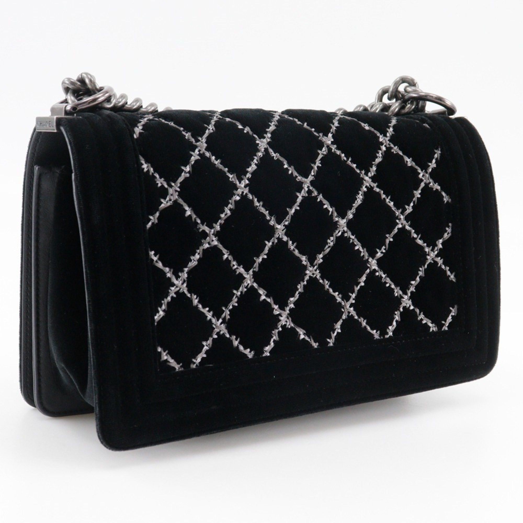 Chanel CHANEL Boy Chanel 25 Shoulder Bag Chain Matelasse Stitch Velour x Leather 2014 Black Flap Women's Size ONE SIZE - 3 Thumbnail