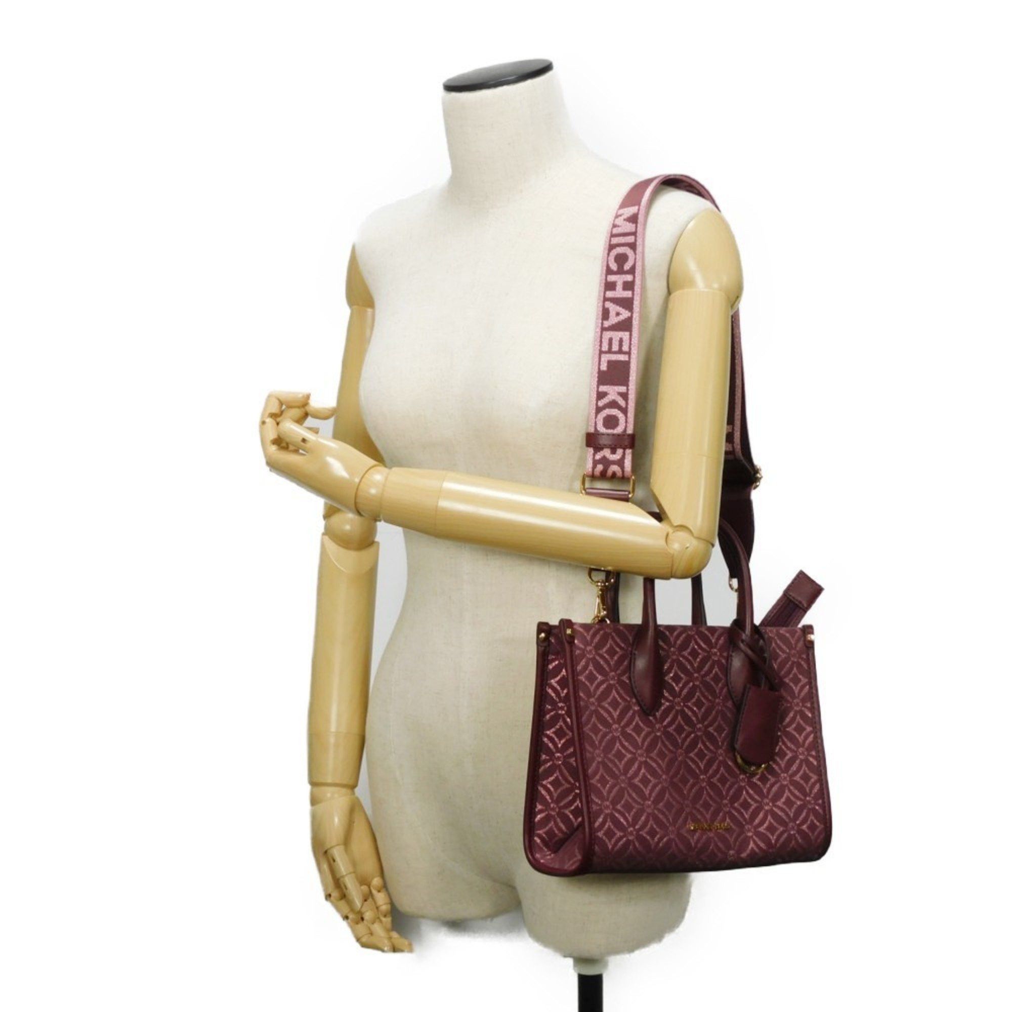 Michael Kors Michael Kors Handbag Mirella Jacquard Small MK Shoulder Bag Metal Oxblood 35F4G7ZC5J Women's Bags Size ONE SIZE - 15 Thumbnail