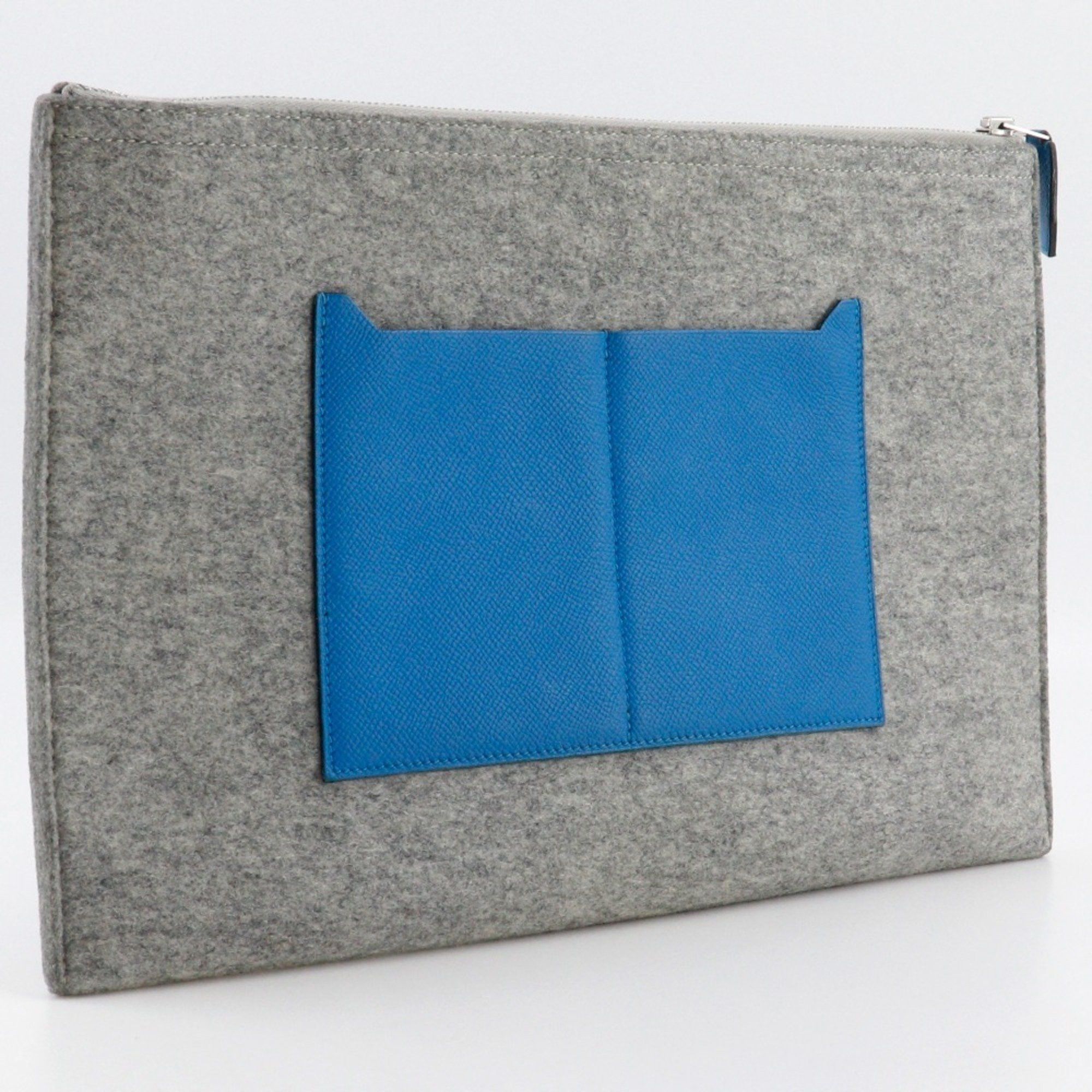Hermes Hermes Too Doo 37 Clutch Bag Felt x Epsom Blue Zanzibar 2017 Blue/Gray A A5 Unisex Size ONE SIZE - 3 Thumbnail