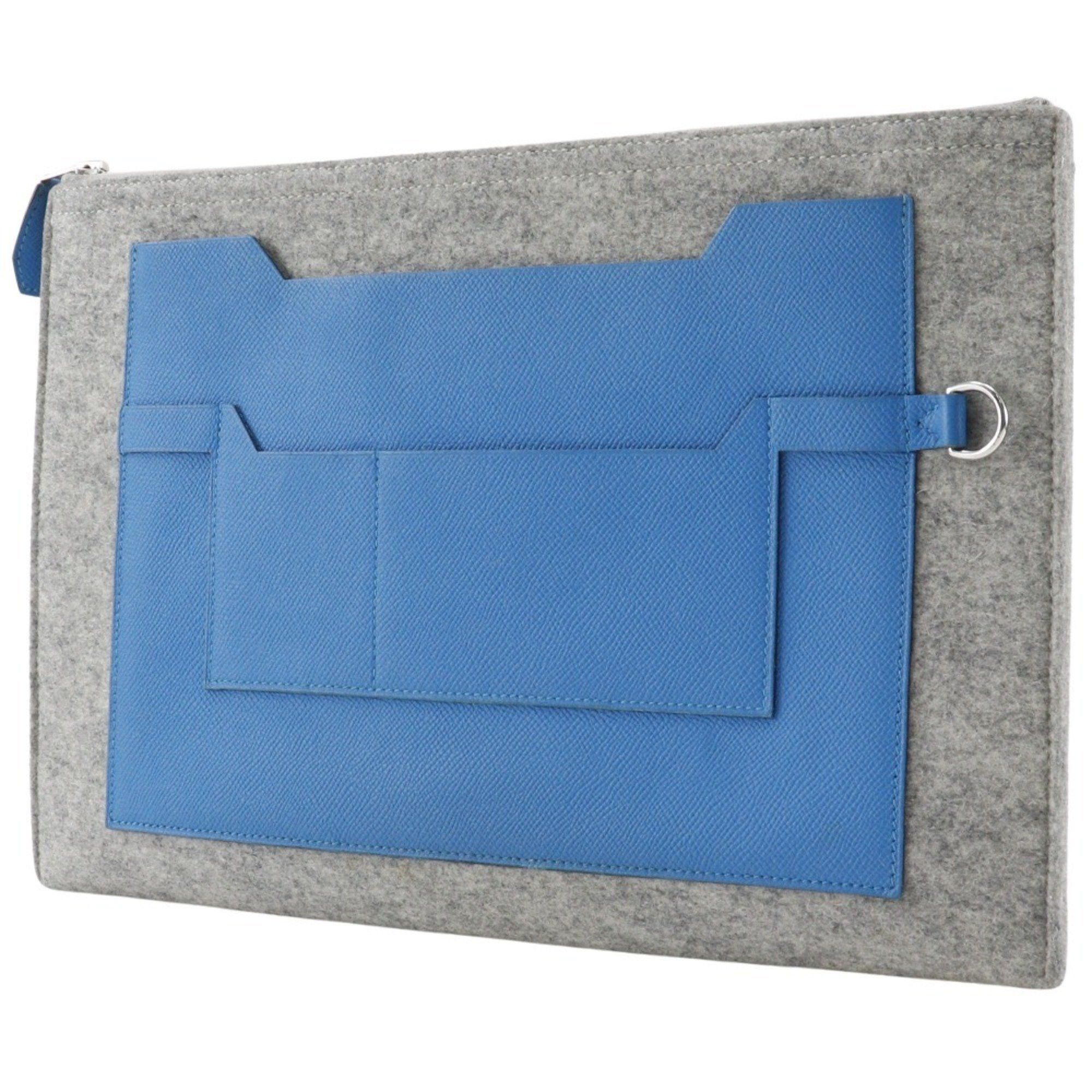 Hermes Hermes Too Doo 37 Clutch Bag Felt x Epsom Blue Zanzibar 2017 Blue/Gray A A5 Unisex Size ONE SIZE - 2 Thumbnail