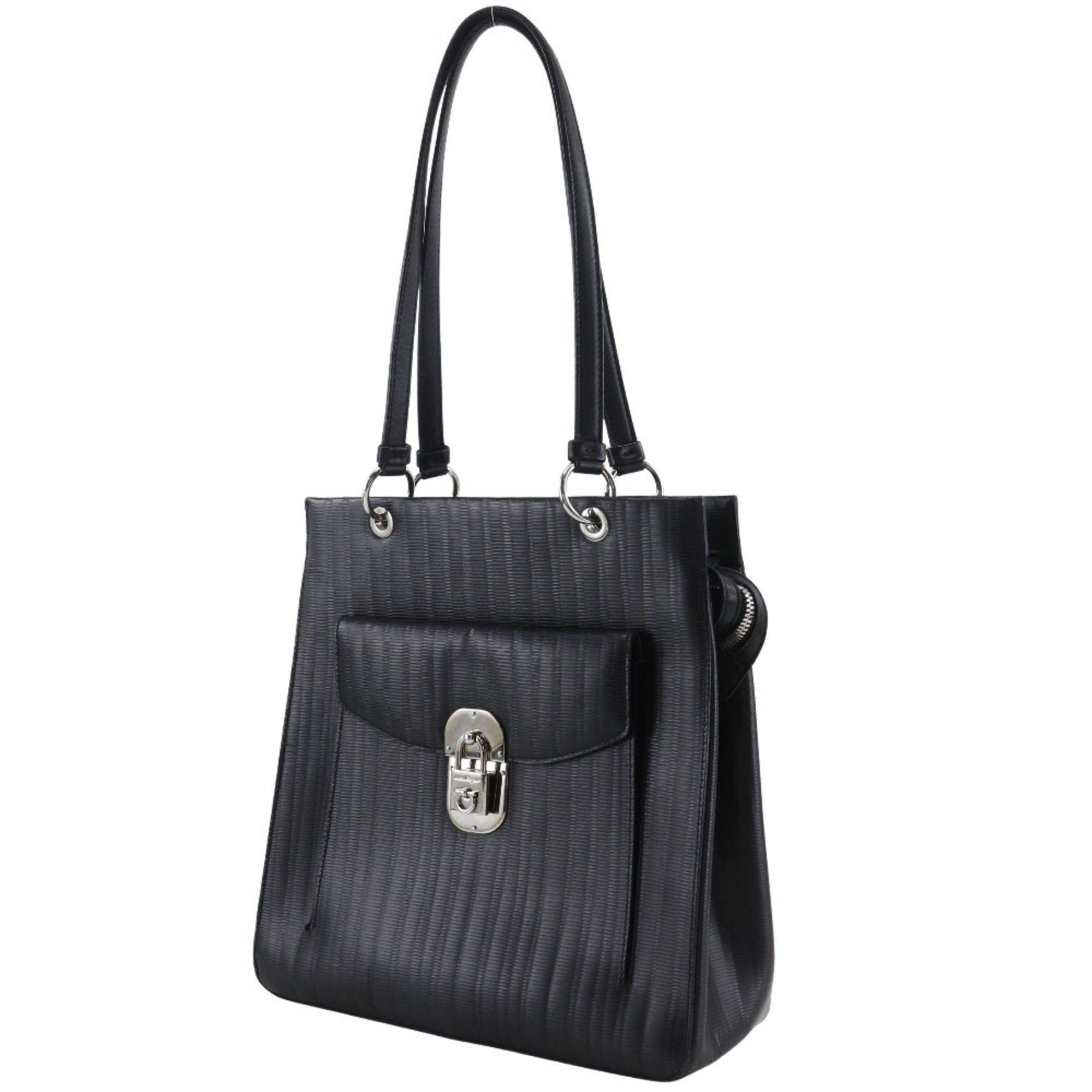 Salvatore Ferragamo Salvatore Ferragamo Gancini Shoulder Bag Embossed Leather Black A5 Women's Size ONE SIZE - 2 Thumbnail