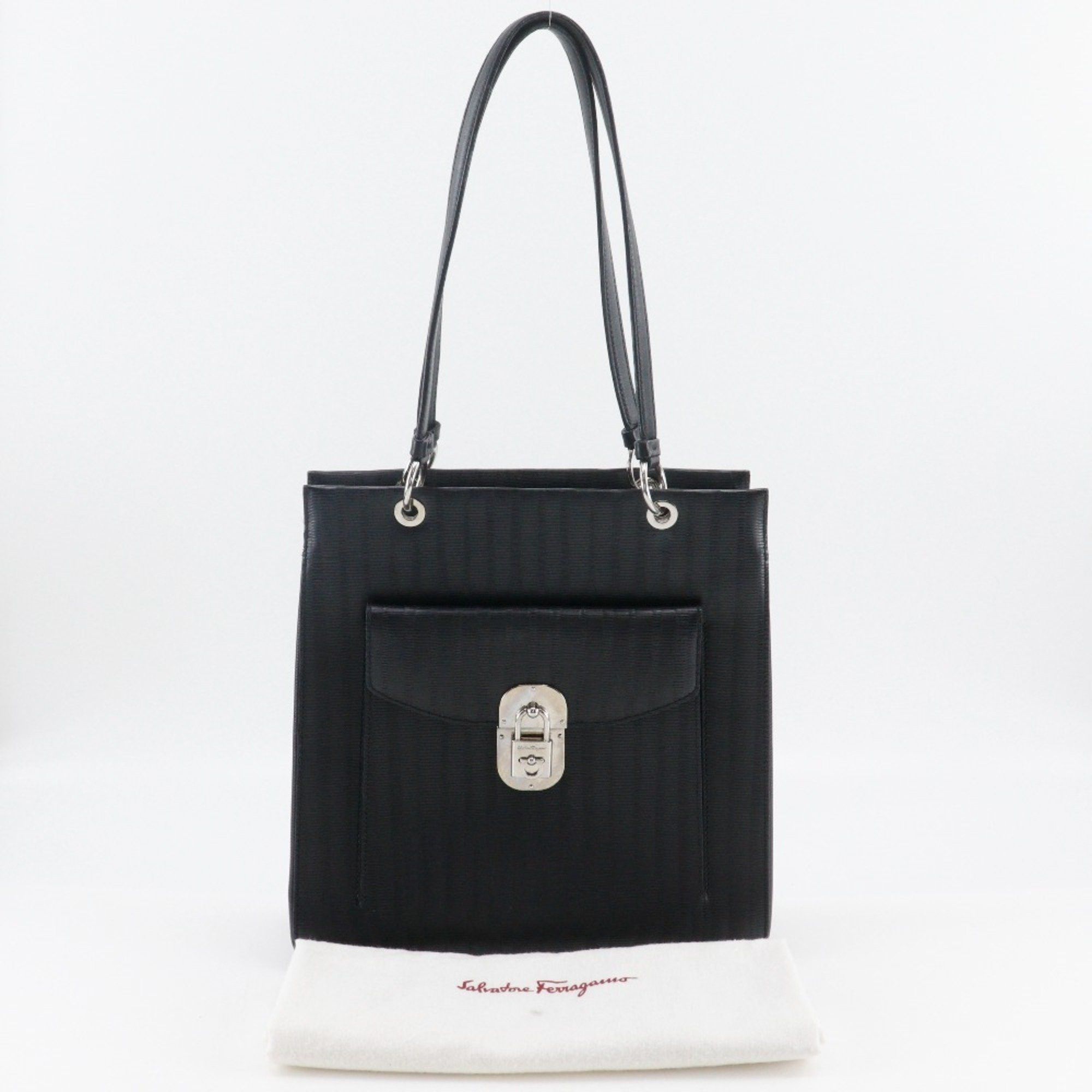Salvatore Ferragamo Salvatore Ferragamo Gancini Shoulder Bag Embossed Leather Black A5 Women's Size ONE SIZE - 16 Thumbnail