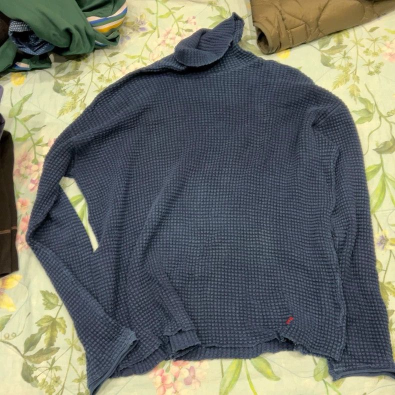 Porter Classic Navy High Neck Waffle Knit Sweatshirt Size US L / EU 52-54 / 3 - 5 Thumbnail