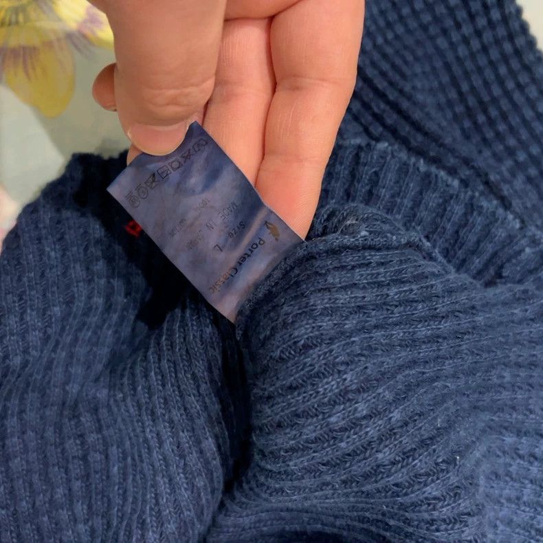 Porter Classic Navy High Neck Waffle Knit Sweatshirt Size US L / EU 52-54 / 3 - 3 Thumbnail