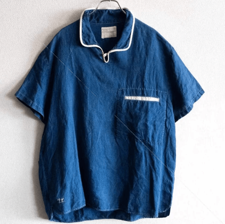 Porter Classic Blue Dyed Color-Block Linen Navy Collar Shirt Size US M / EU 48-50 / 2 - 6 Thumbnail