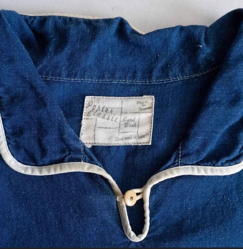 Porter Classic Blue Dyed Color-Block Linen Navy Collar Shirt Size US M / EU 48-50 / 2 - 3 Thumbnail