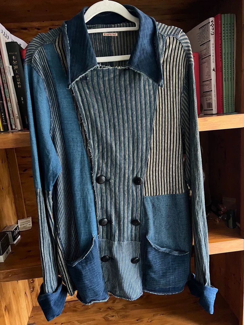 Kapital Unique Blue Dyed Patchwork Double Breasted Jacket Size US L / EU 52-54 / 3 - 2 Thumbnail