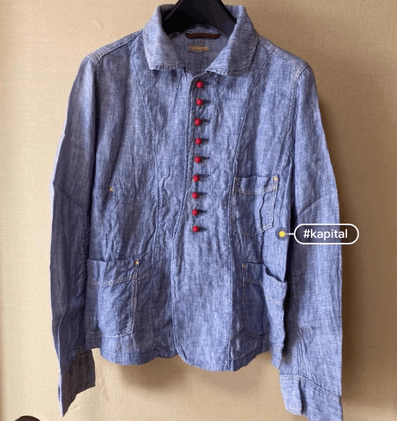 Kapital Kapital Linen Red Button Round Neck Shirt Size US S / EU 44-46 / 1 - 2 Thumbnail