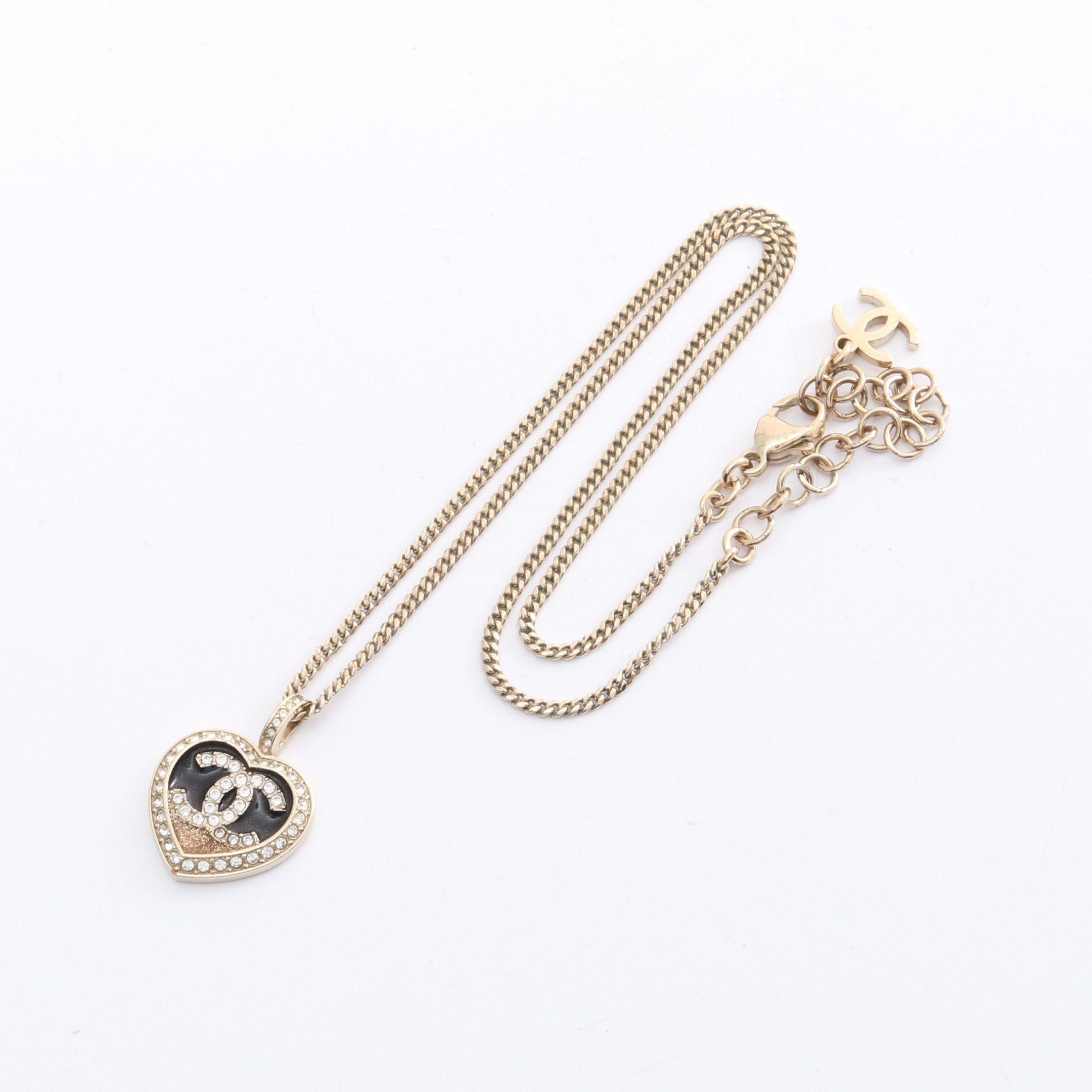 Chanel Chanel Coco Mark Heart Necklace Gp Rhinestone Gold Black Clear C23B Size ONE SIZE - 3 Thumbnail