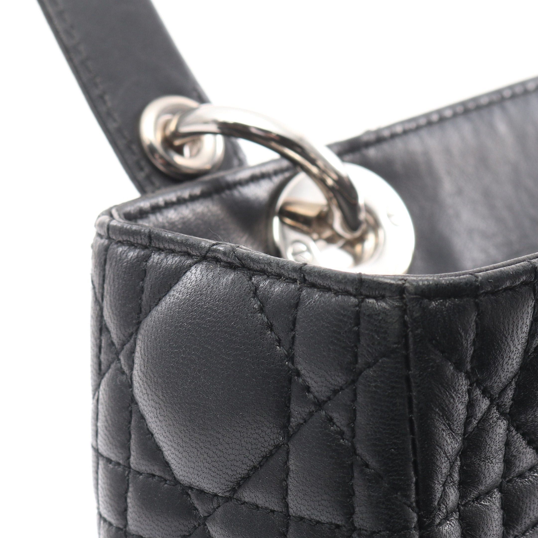 Dior Dior Lady Dior Canage Handbag Leather Black Size ONE SIZE - 9 Thumbnail