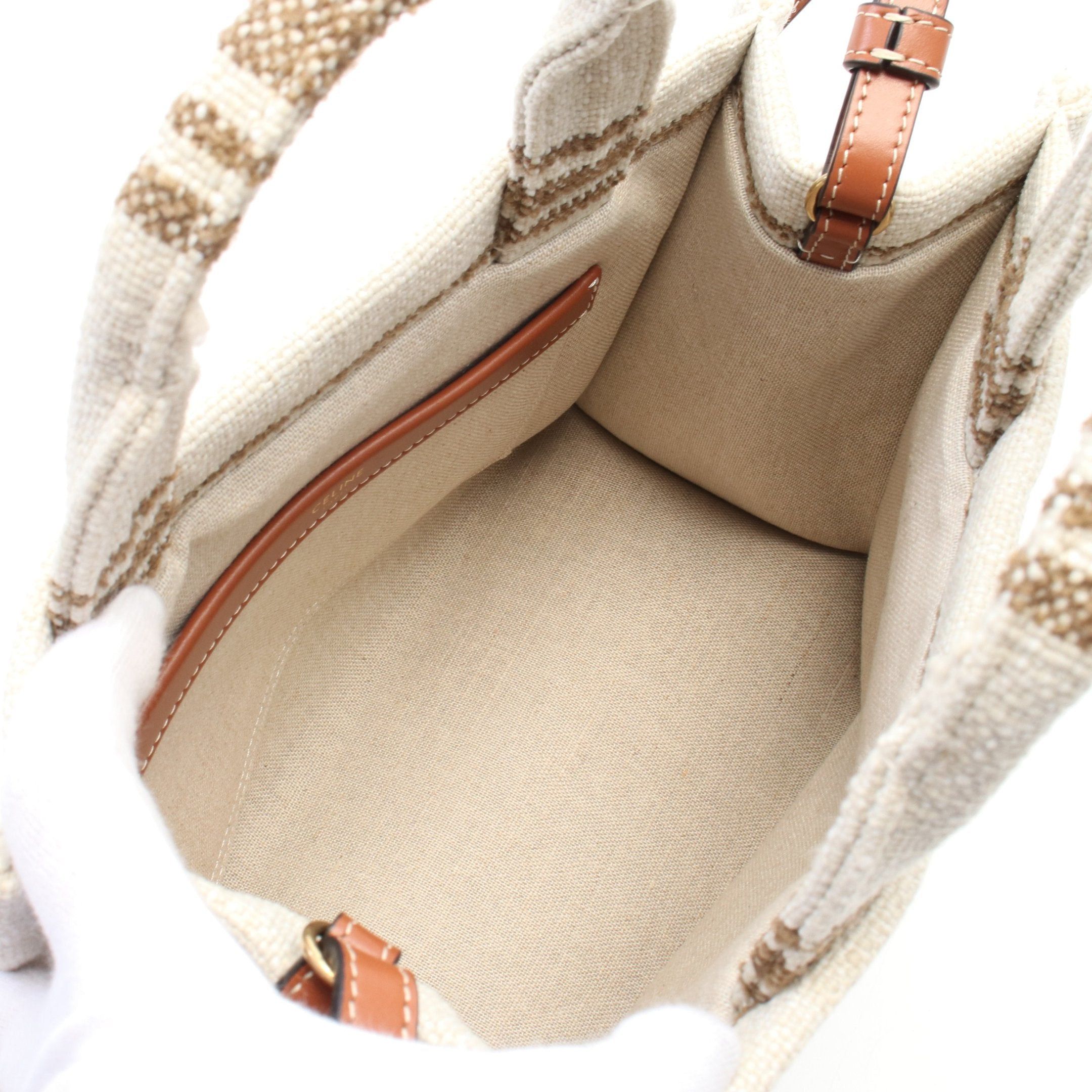 Celine Celine Small Cabas Hippopotamus Thais Handbag Canvas Beige Brown Size ONE SIZE - 3 Thumbnail
