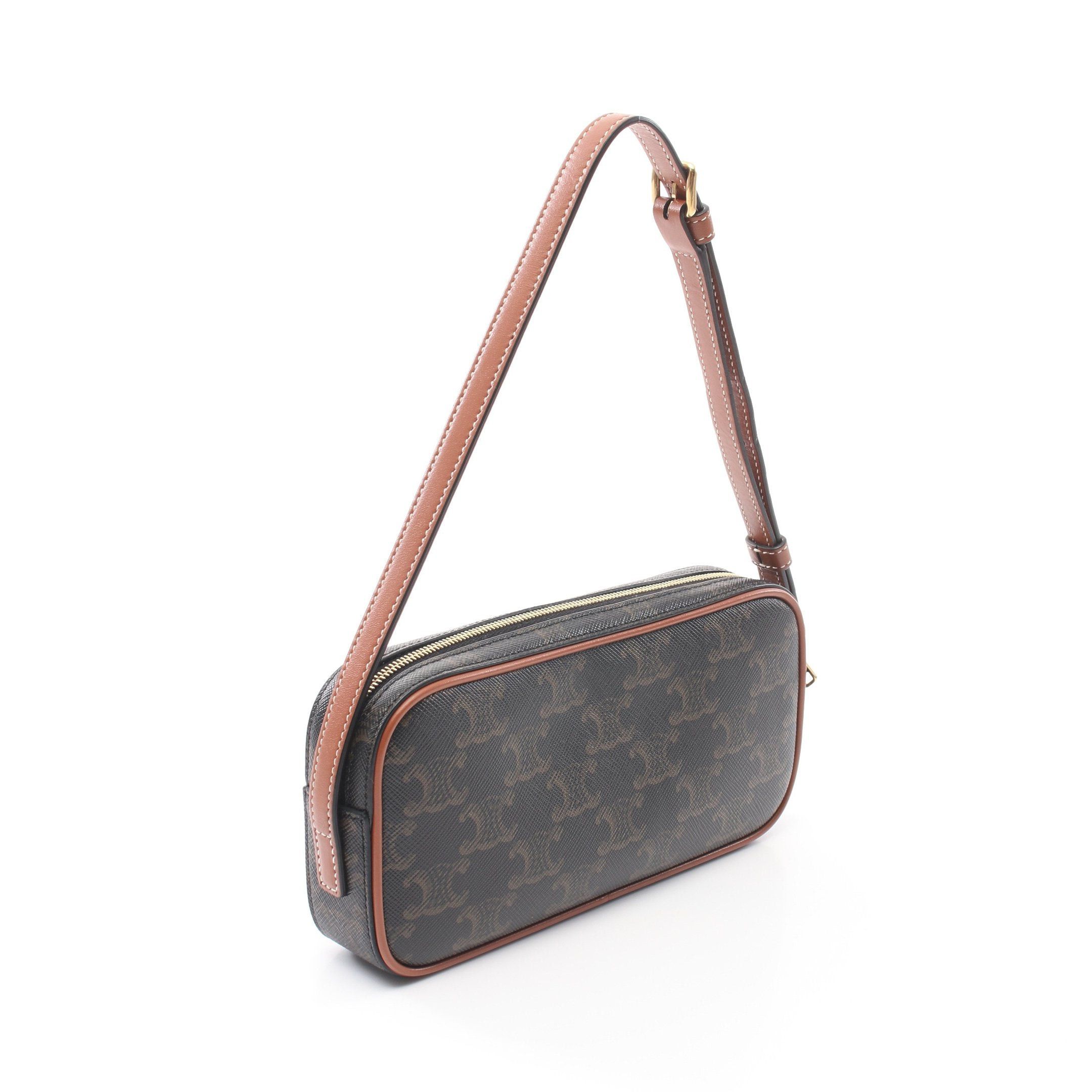 Celine Celine Triomphe One Shoulder Bag Leather Black Brown Size ONE SIZE - 2 Thumbnail