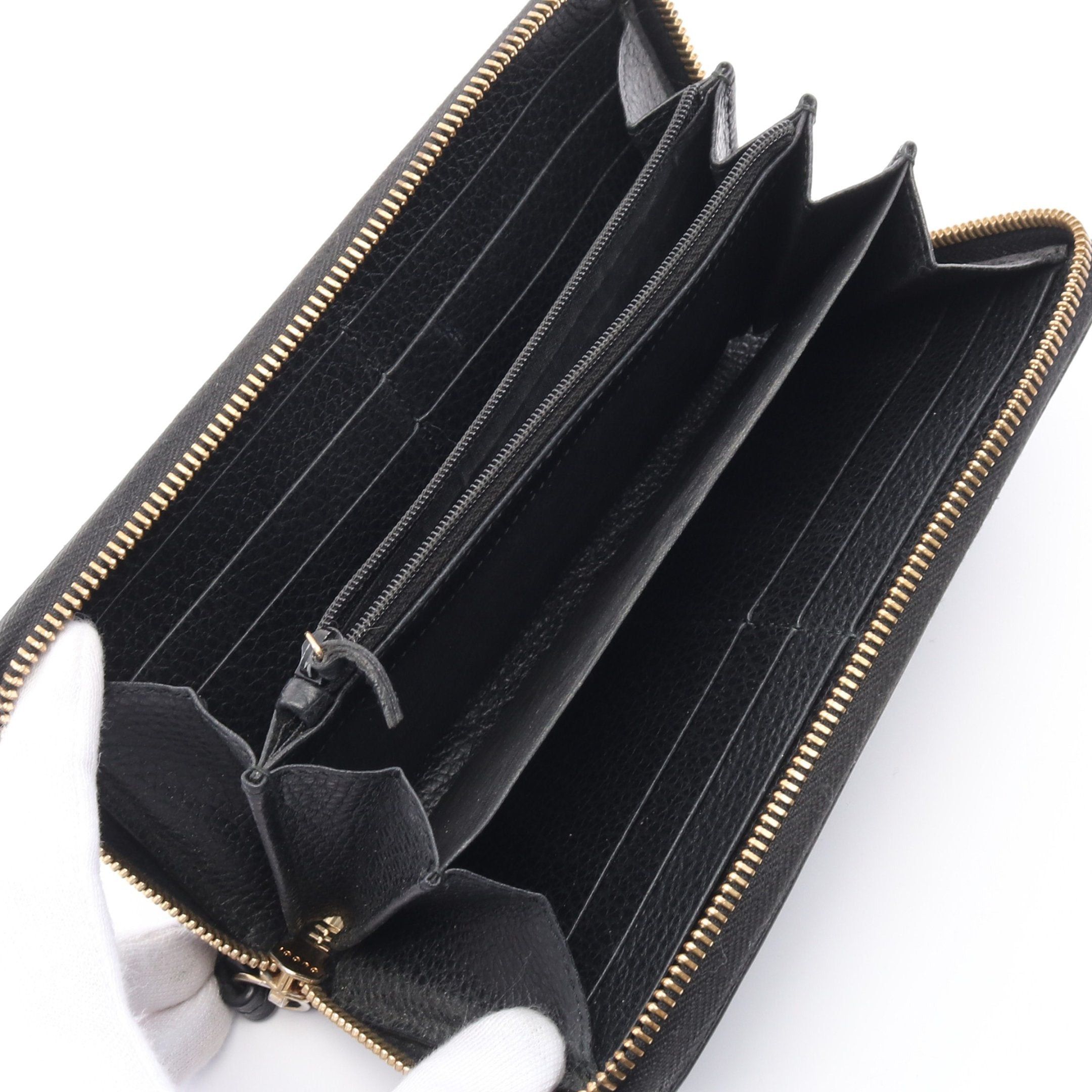 Gucci Gucci Petite Marmont Gg Round Zipper Long Wallet Leather Black Size ONE SIZE - 3 Thumbnail