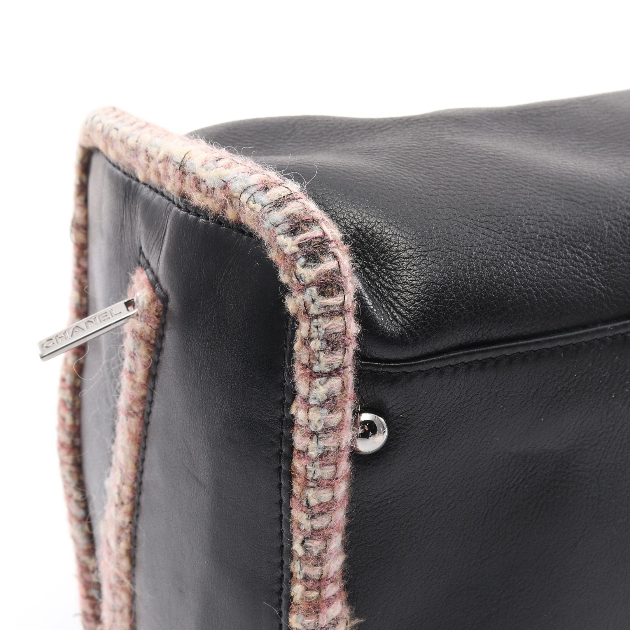 Chanel Chanel Handbag Embossed Logo Leather Tweed Black Pink Silver Hardware Size ONE SIZE - 6 Thumbnail