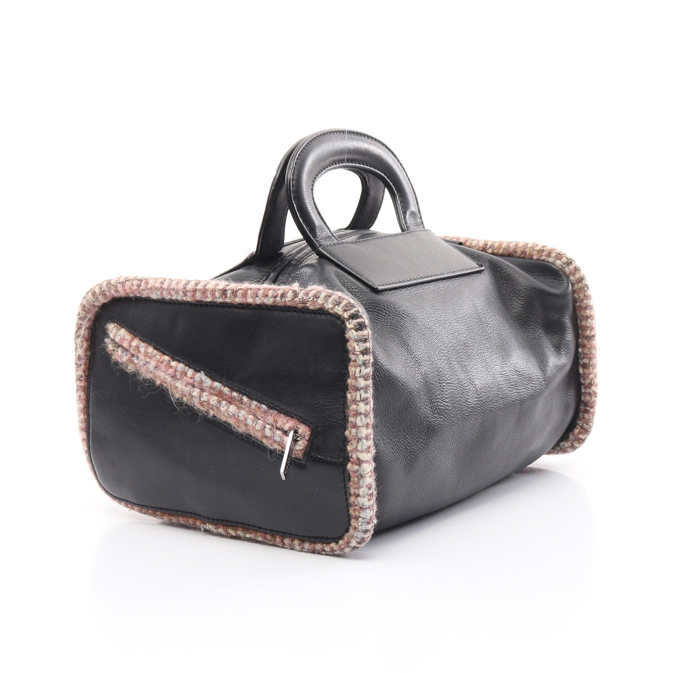 Chanel Chanel Handbag Embossed Logo Leather Tweed Black Pink Silver Hardware Size ONE SIZE - 2 Thumbnail