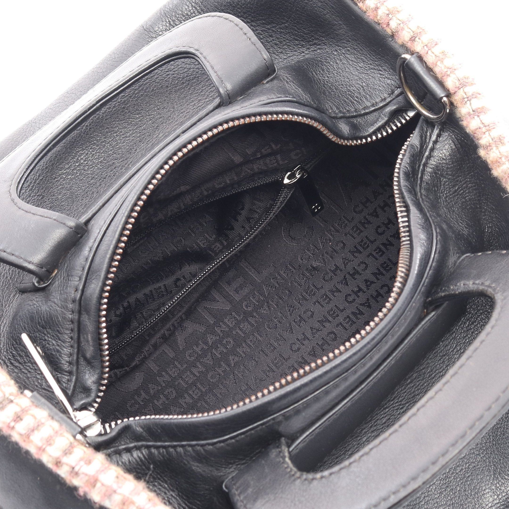 Chanel Chanel Handbag Embossed Logo Leather Tweed Black Pink Silver Hardware Size ONE SIZE - 3 Thumbnail