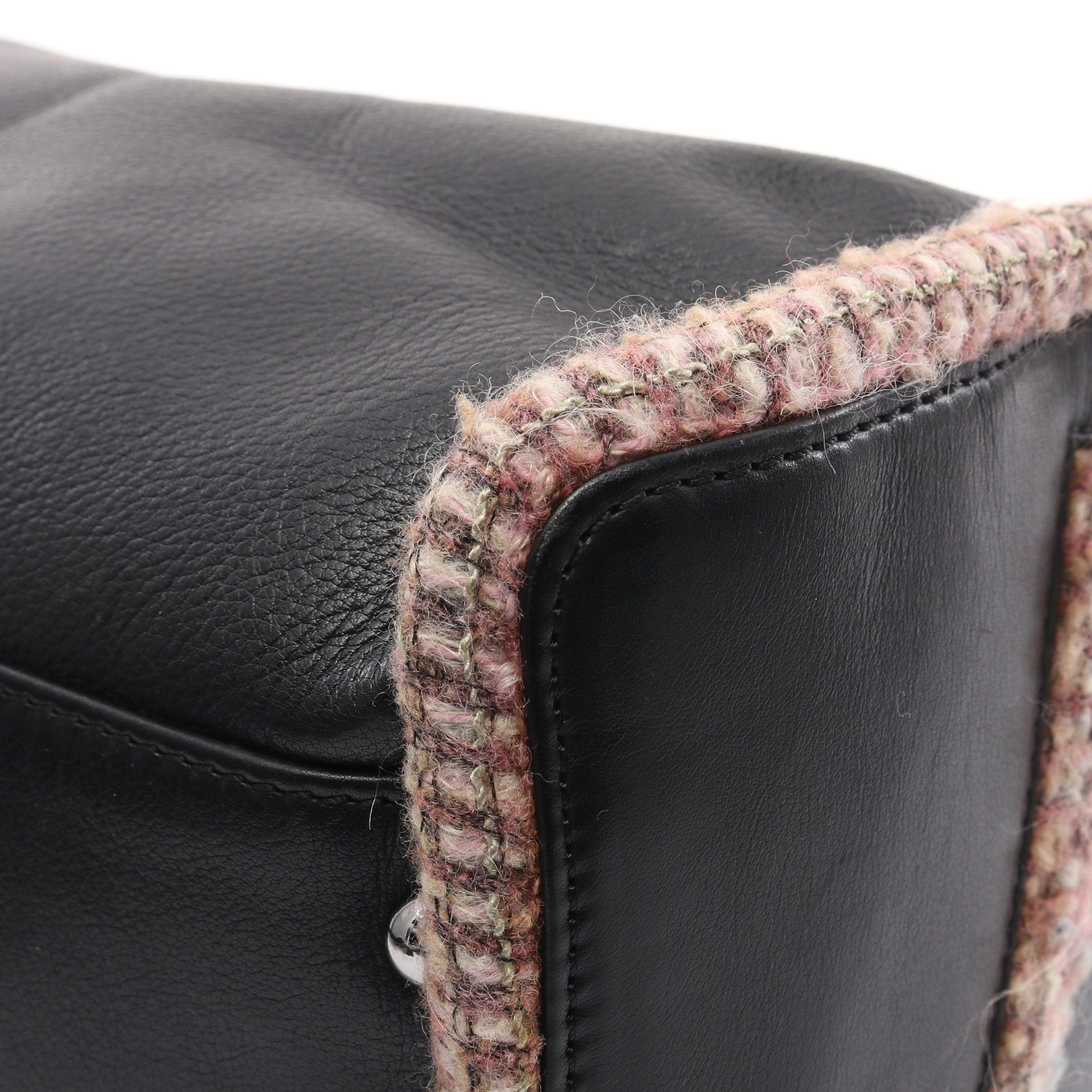 Chanel Chanel Handbag Embossed Logo Leather Tweed Black Pink Silver Hardware Size ONE SIZE - 7 Thumbnail