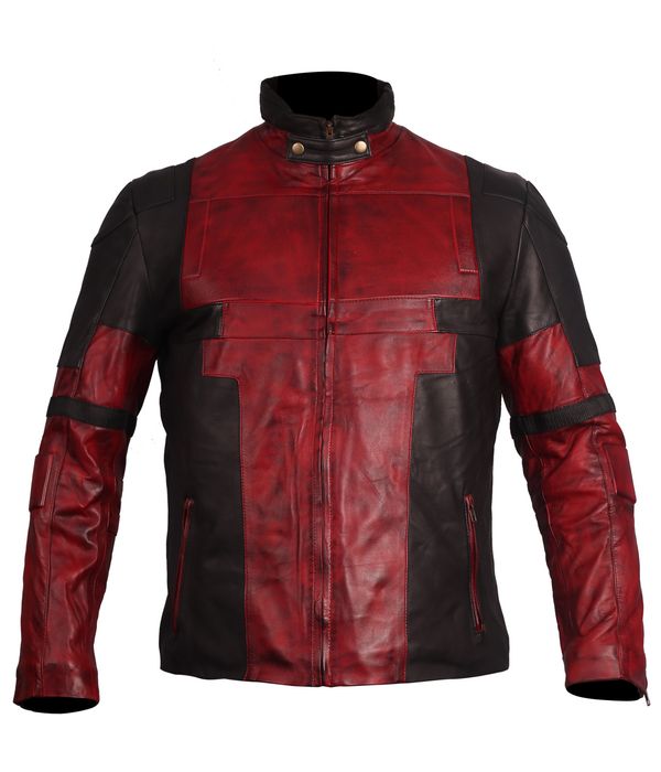 Leather Jacket Men's Ryan Reynolds Dead Pool Inspired Red Biker Faux ...