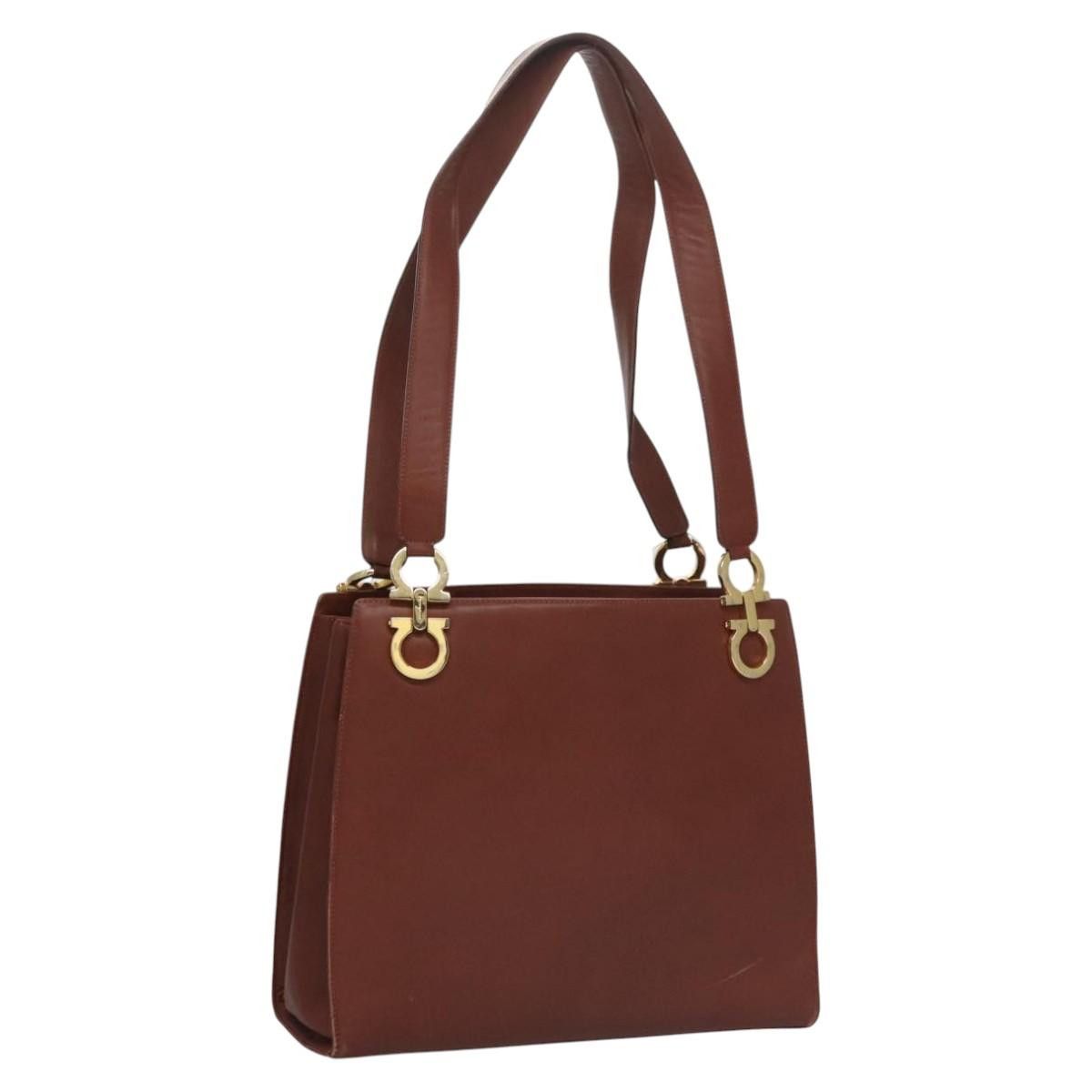 Salvatore Ferragamo Gancini Brown Leather Shoulder Bag (Pre-Owned) Size ONE SIZE - 3 Thumbnail