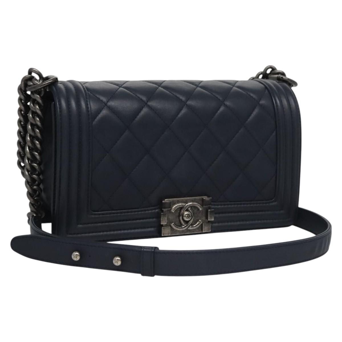 Chanel Boy Navy Leather Shoulder Bag (Pre-Owned) Size ONE SIZE - 3 Thumbnail