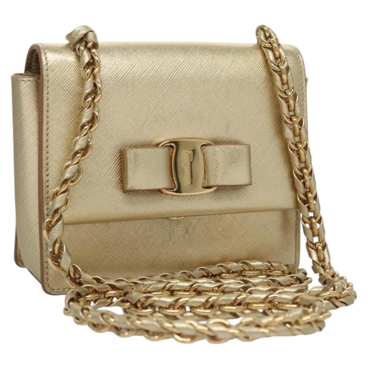 Salvatore Ferragamo Vara Gold Leather Shoulder Bag (Pre-Owned) Size ONE SIZE - 3 Thumbnail