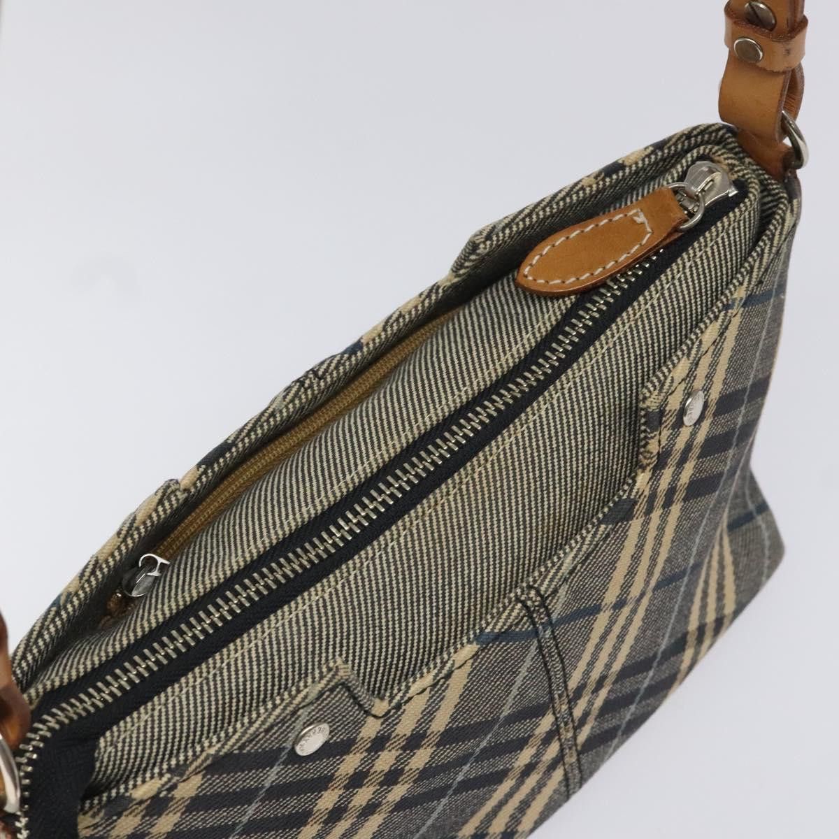 Nova Check Blue Canvas Shoulder Bag (Pre-Owned)