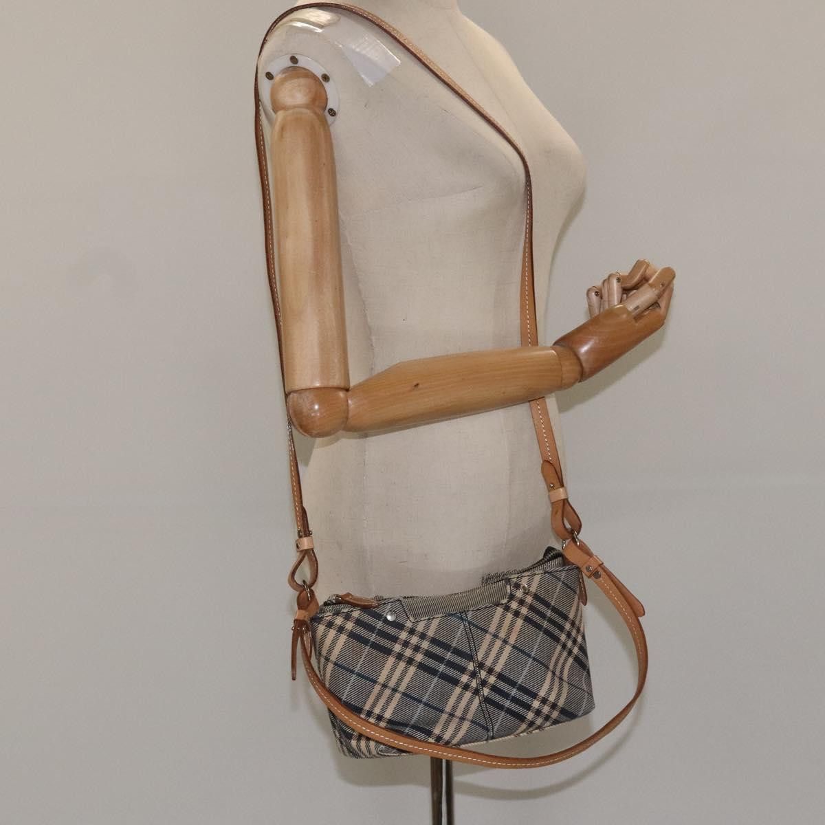 Nova Check Blue Canvas Shoulder Bag (Pre-Owned)