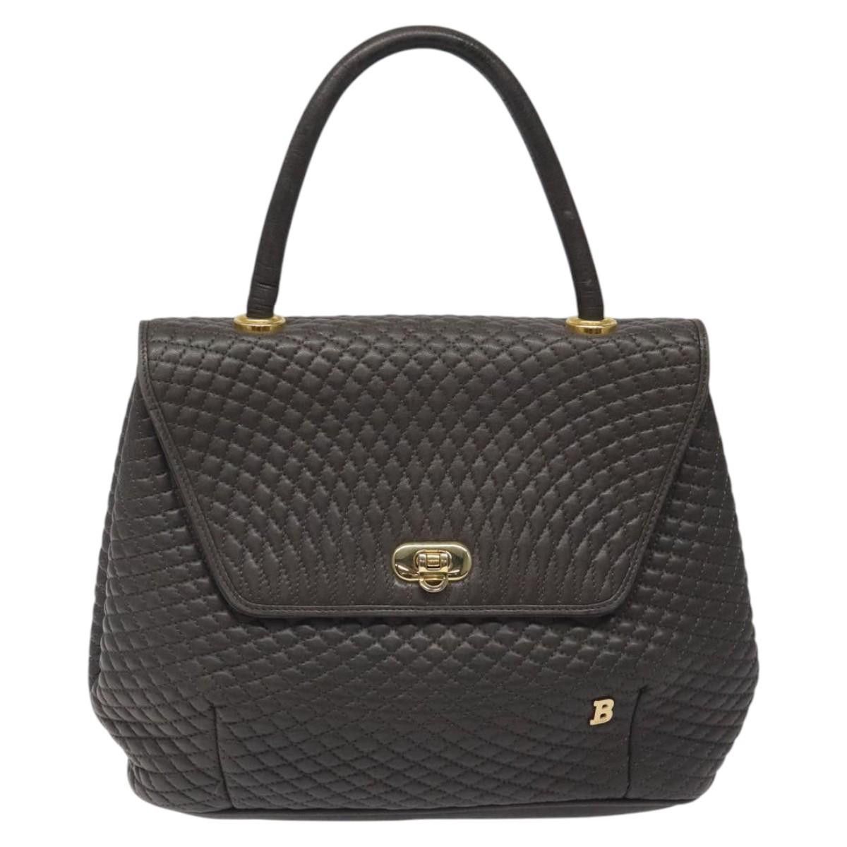 BALLY Hand Bag Leather Gray Gold Auth 116073