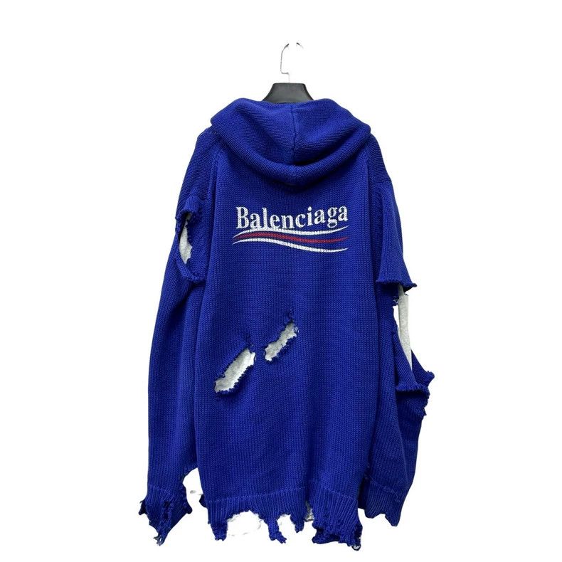 Balenciaga Balenciaga Blue Distressed Hoodie Sweater Size US XS / EU 42 / 0 - 2 Thumbnail