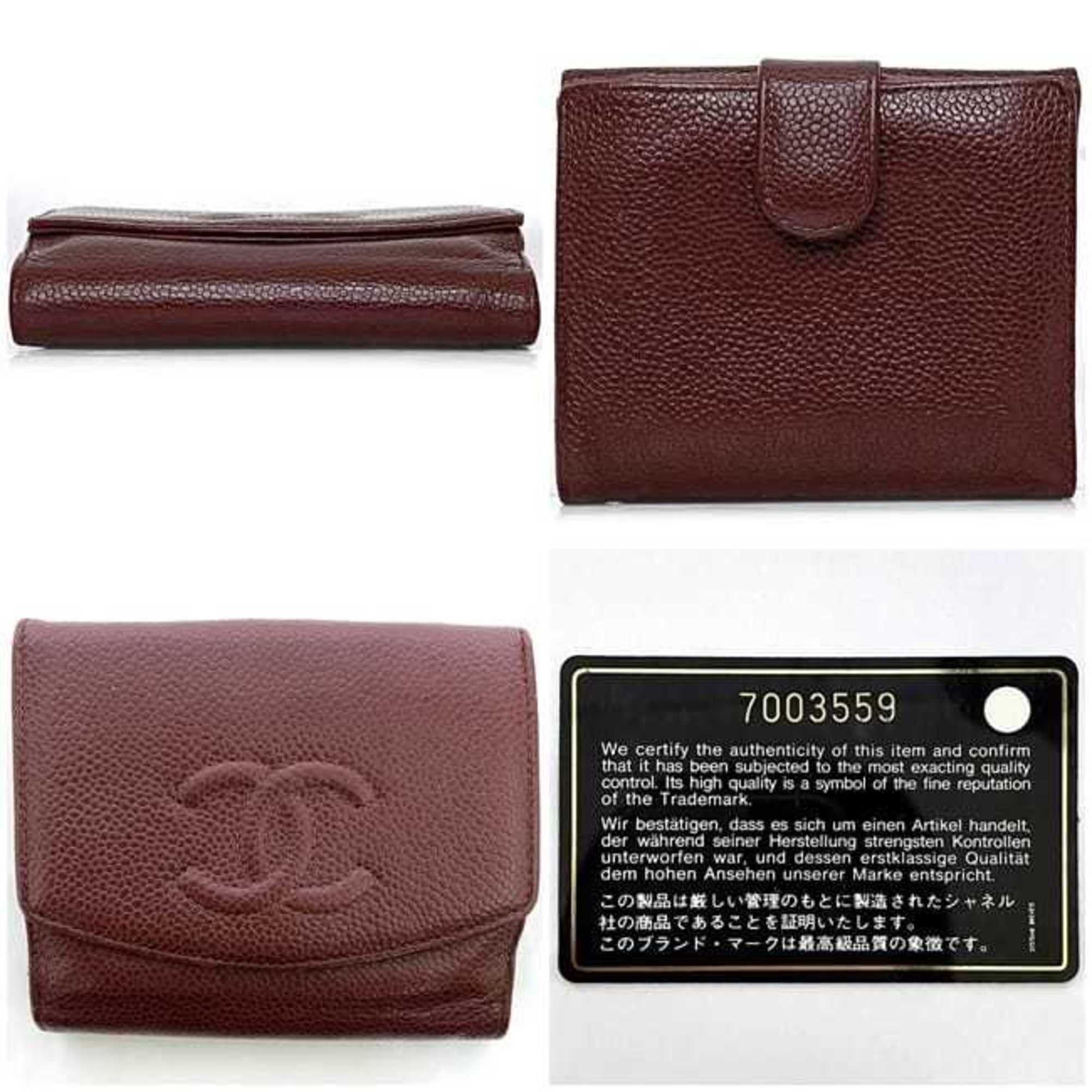 Chanel Chanel Bi-fold Wallet ec-22876 Red Coco Mark A13496 Compact Caviar Skin Leather 7003559 CHANEL 7th Series Folding Flap Women's Engraved Grained Calfskin Size ONE SIZE - 3 Thumbnail