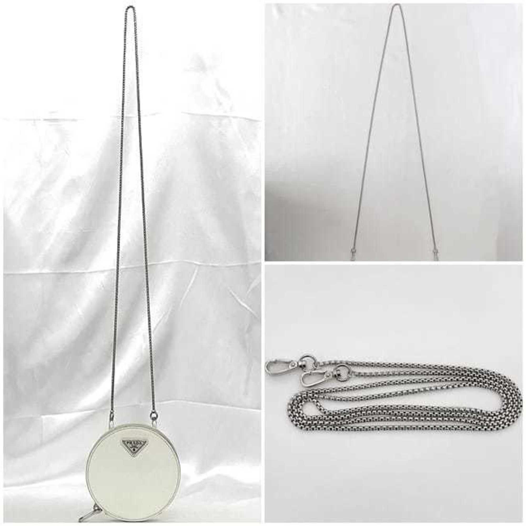 Prada Prada Chain Shoulder Bag f-22966 White 1NA003 Leather 85 PRADA Triangle Plate Pochette Crossbody Metal Fittings Size ONE SIZE - 4 Thumbnail
