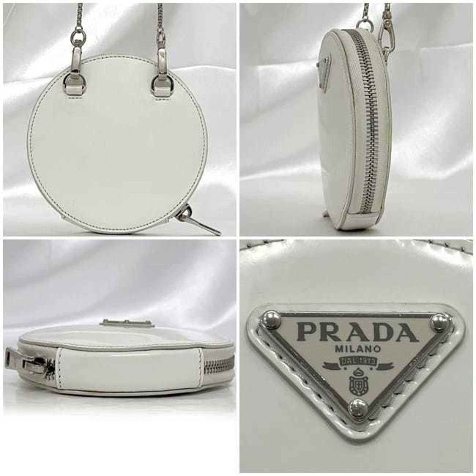 Prada Prada Chain Shoulder Bag f-22966 White 1NA003 Leather 85 PRADA Triangle Plate Pochette Crossbody Metal Fittings Size ONE SIZE - 3 Thumbnail