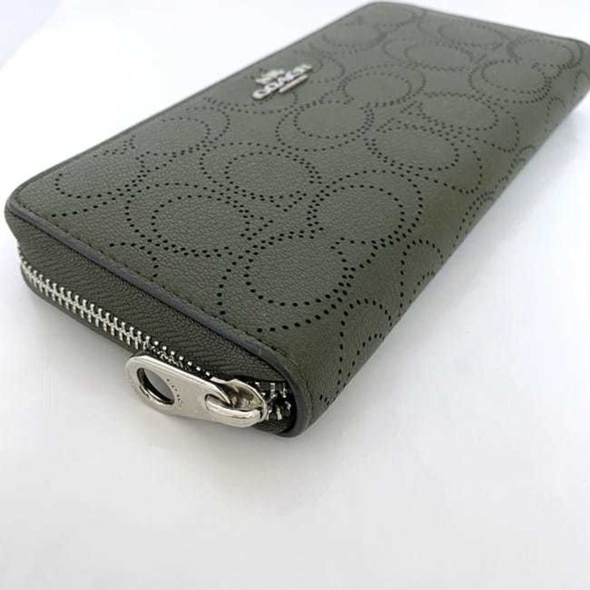 Coach Coach Round Long Wallet ec-22952 Green Signature CA715 Leather COACH Punching Women's Size ONE SIZE - 5 Thumbnail