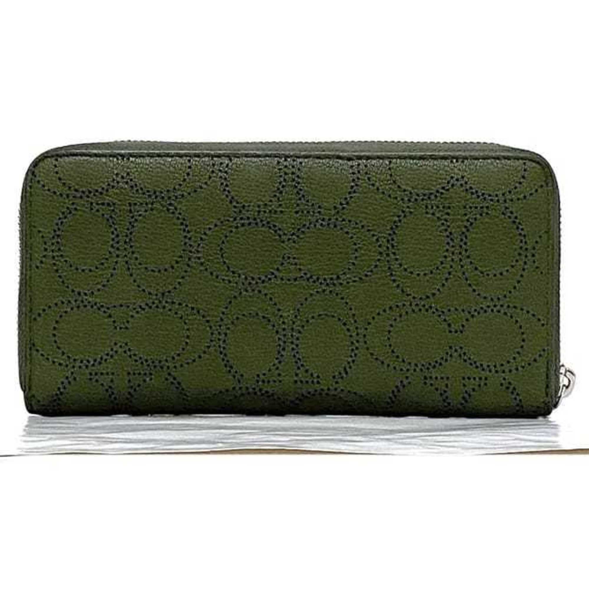 Coach Coach Round Long Wallet ec-22952 Green Signature CA715 Leather COACH Punching Women's Size ONE SIZE - 3 Thumbnail