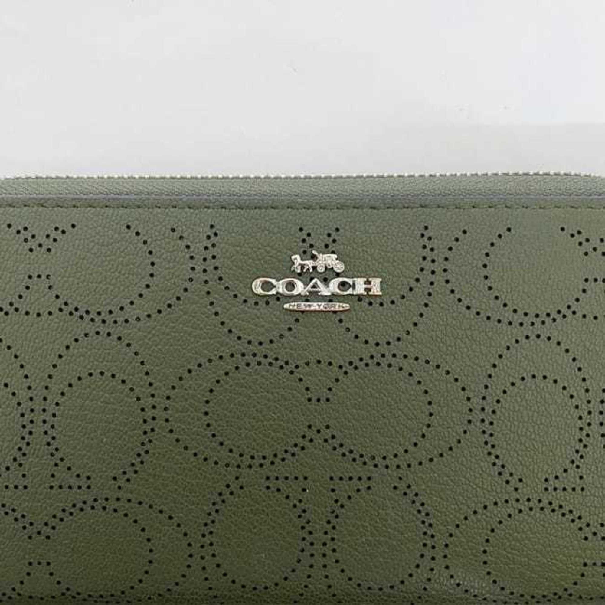 Coach Coach Round Long Wallet ec-22952 Green Signature CA715 Leather COACH Punching Women's Size ONE SIZE - 6 Thumbnail