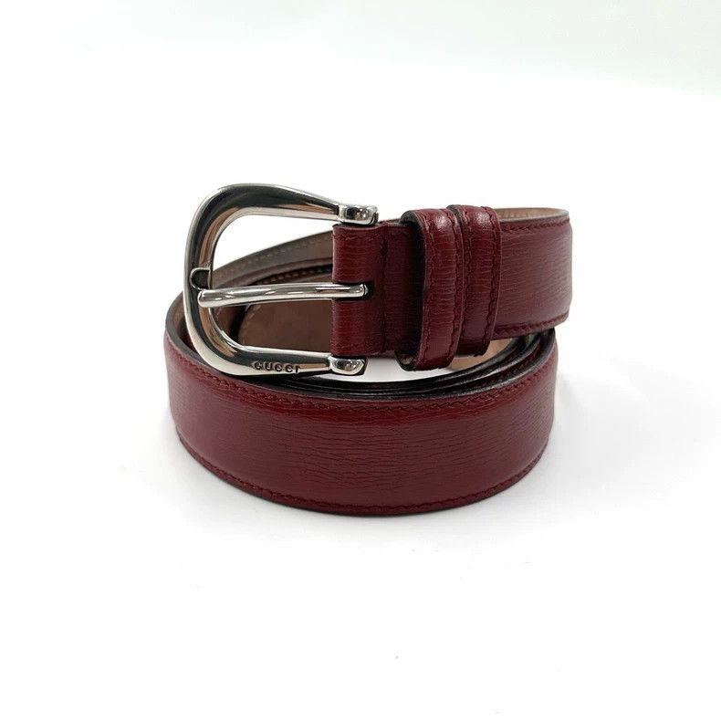 Gucci Gucci Dark Red Leather Belt with Silver Buckle Size ONE SIZE - 2 Thumbnail