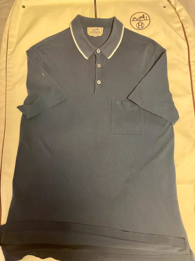 Hermes Hermes Short Sleeve Polo Shirt in Navy Size US L / EU 52-54 / 3 - 3 Thumbnail