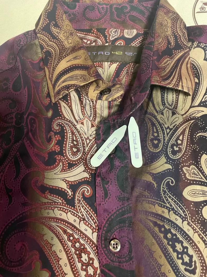 Etro Purple Paisley Pattern Cotton Shirt Size US M / EU 48-50 / 2 - 5 Thumbnail