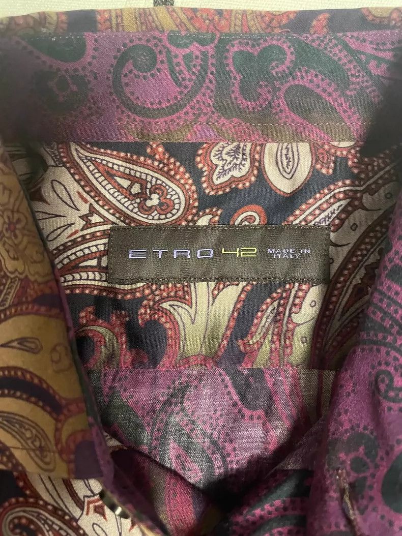 Etro Purple Paisley Pattern Cotton Shirt Size US M / EU 48-50 / 2 - 4 Thumbnail