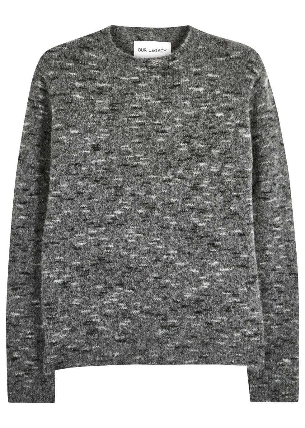 Baby Alpaca Wool Size 46 / S - M Regular Roundneck Knitted Sweater Jumper Spotted Grey