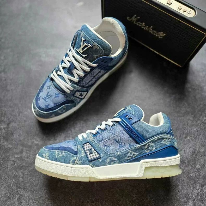 Louis Vuitton Louis Vuitton LV Trainer Blue Denim Sneakers Size US 6.5 / EU 39-40 - 3 Thumbnail