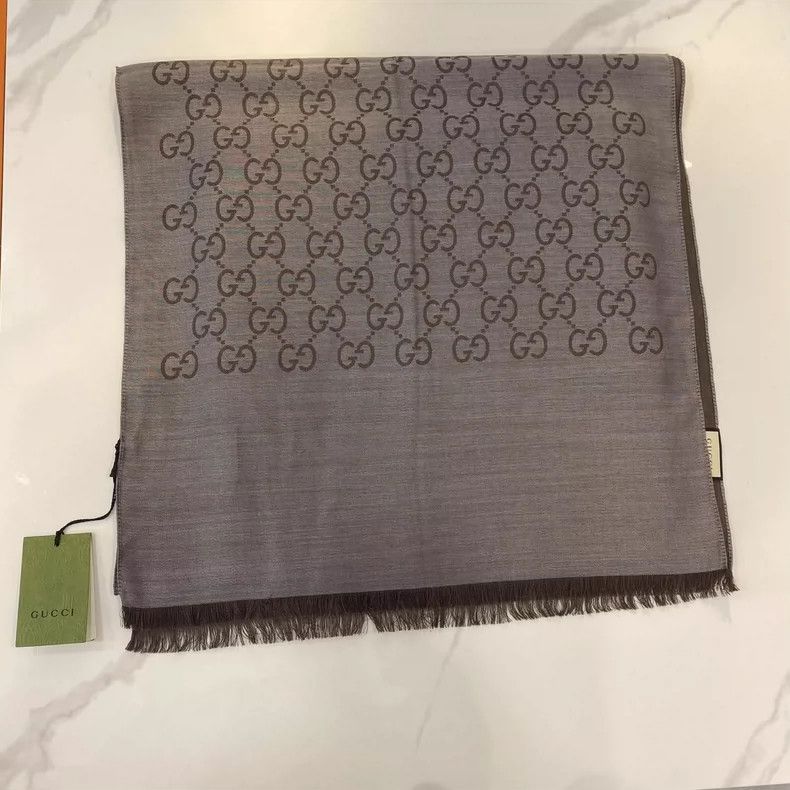 Gucci Gucci Double G Gray Scarf with Fringes Size ONE SIZE - 2 Thumbnail