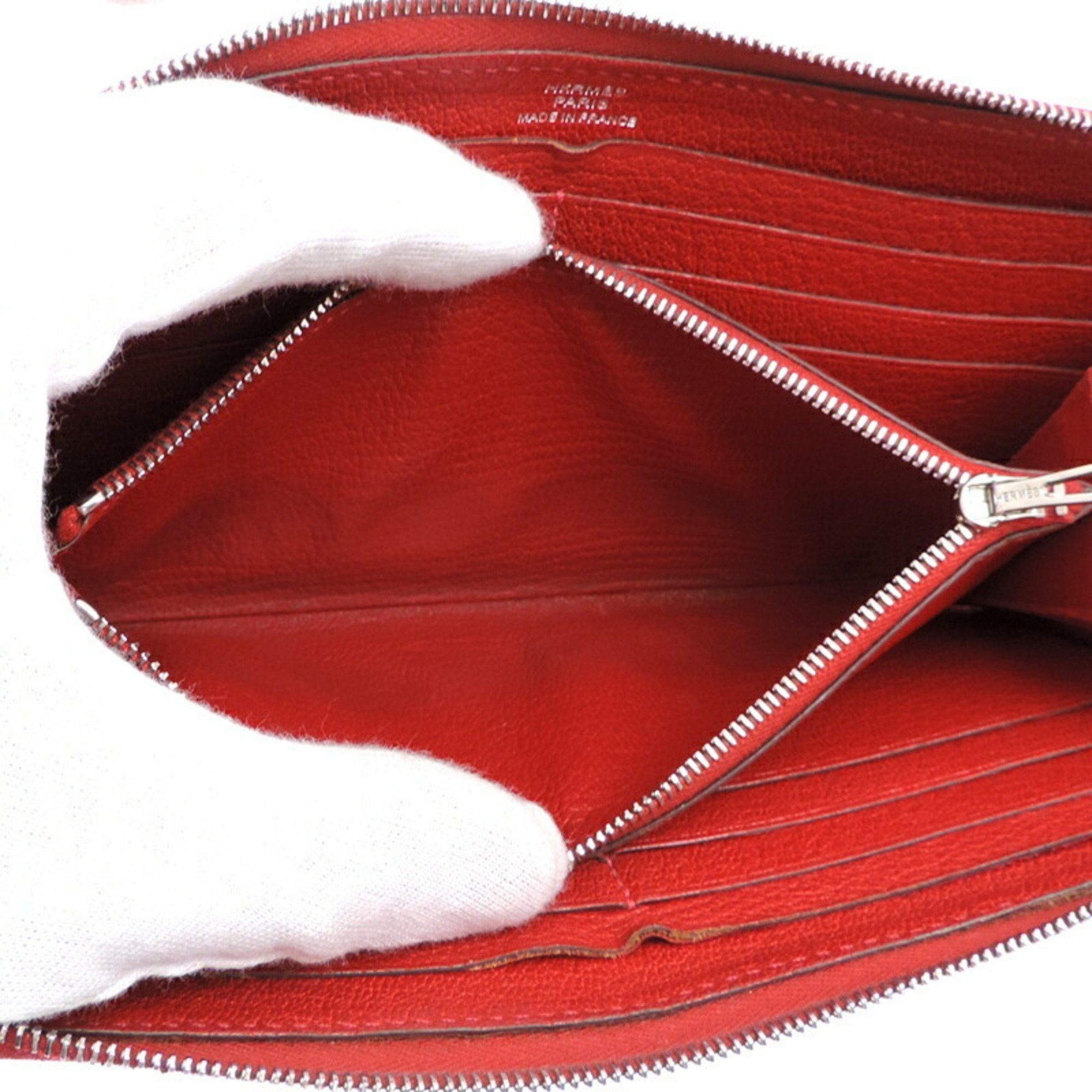 Hermes Hermes Azap Long □Q Stamp 2013 Made for Women and Men Wallet Chevre Red Size ONE SIZE - 6 Thumbnail