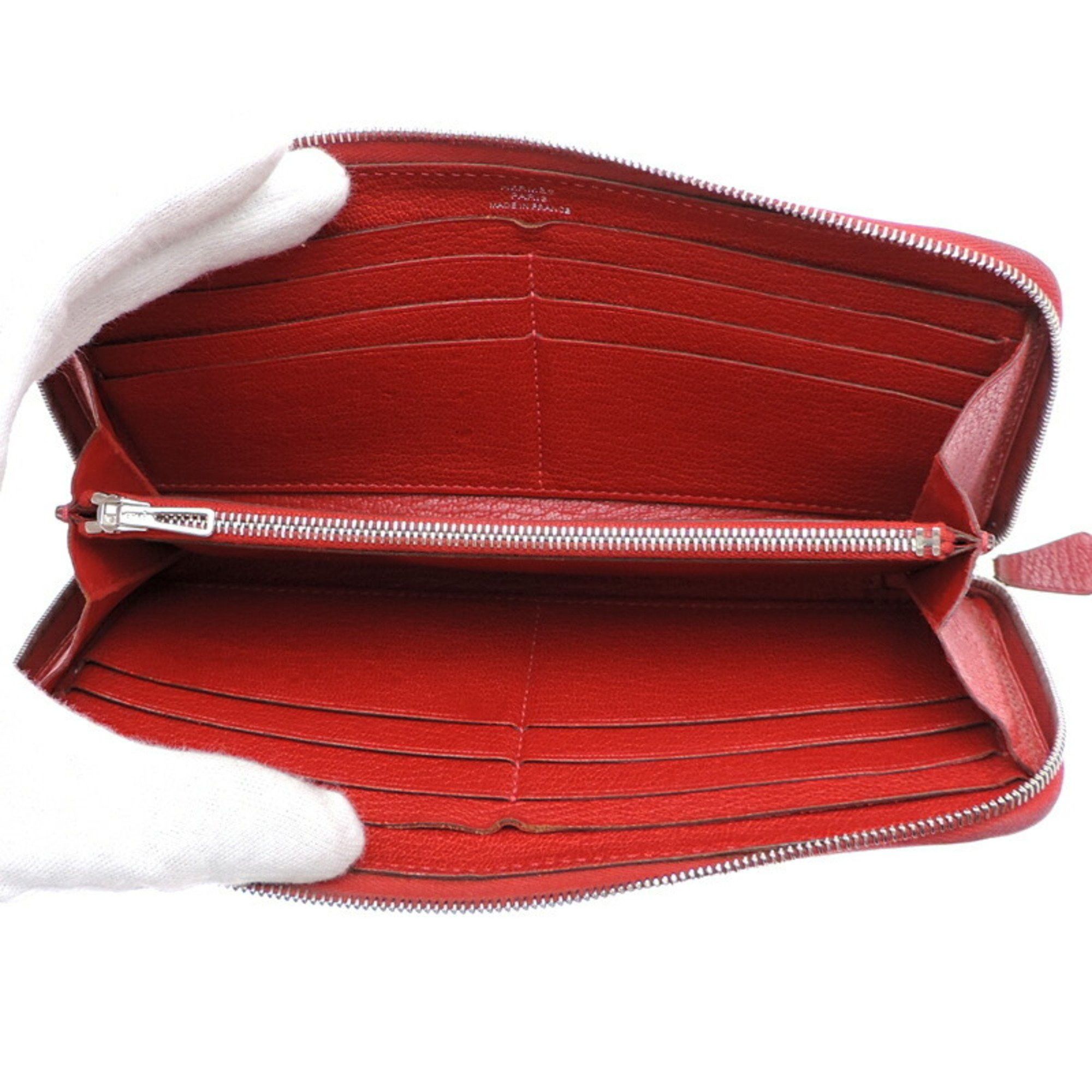 Hermes Hermes Azap Long □Q Stamp 2013 Made for Women and Men Wallet Chevre Red Size ONE SIZE - 5 Thumbnail