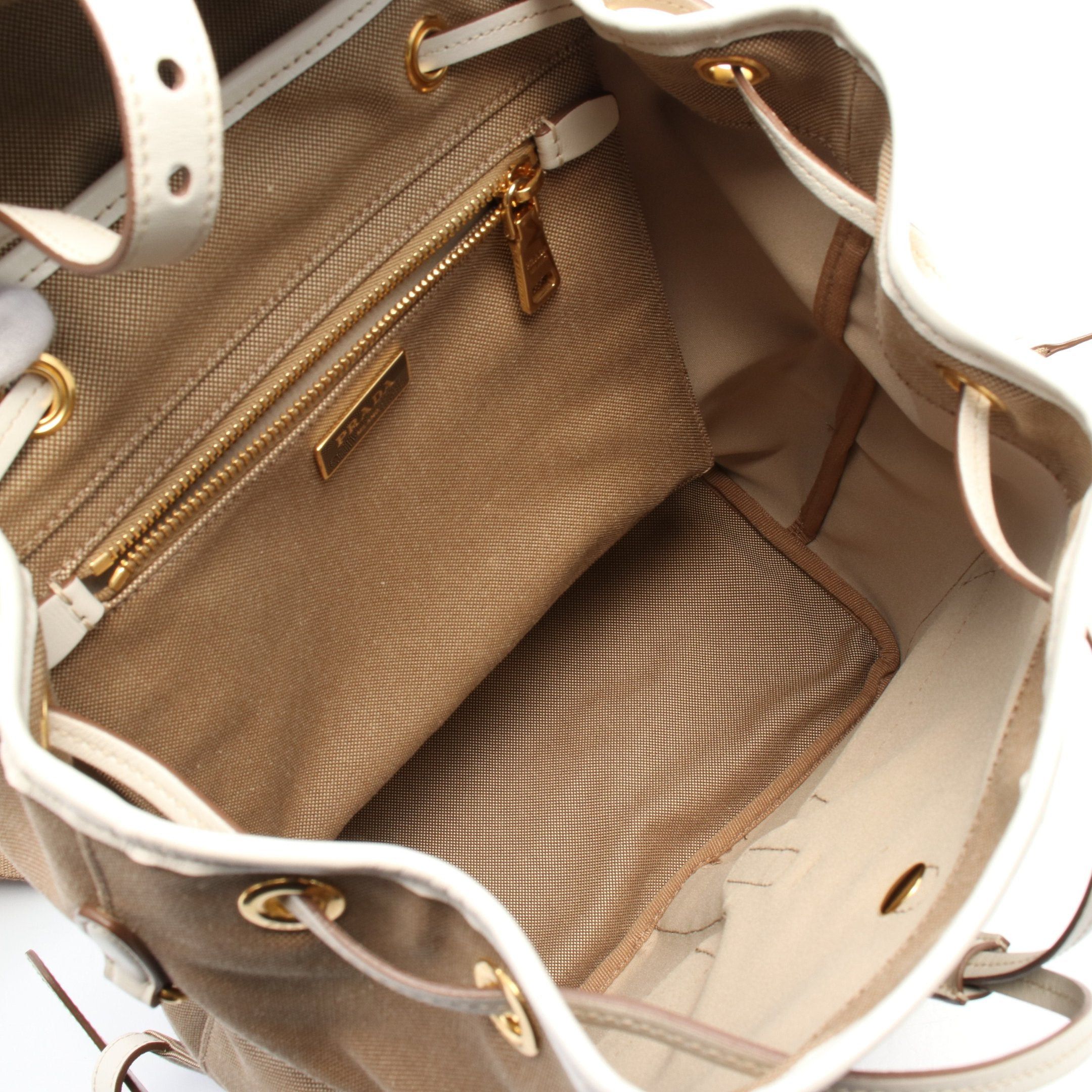Prada Prada Logo Jacquard Backpack Rucksack Leather Gray Brown Off White Size ONE SIZE - 3 Thumbnail