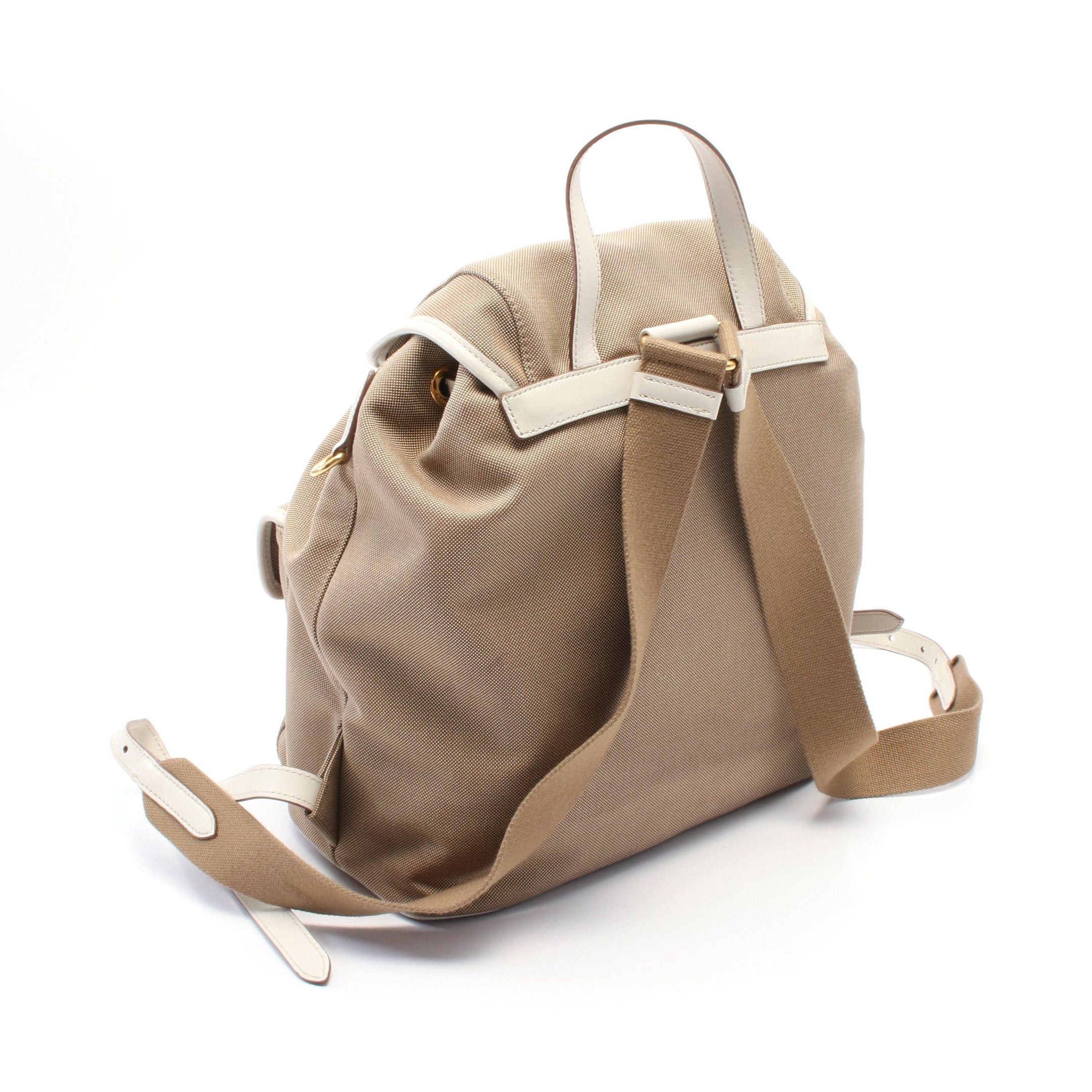 Prada Prada Logo Jacquard Backpack Rucksack Leather Gray Brown Off White Size ONE SIZE - 2 Thumbnail