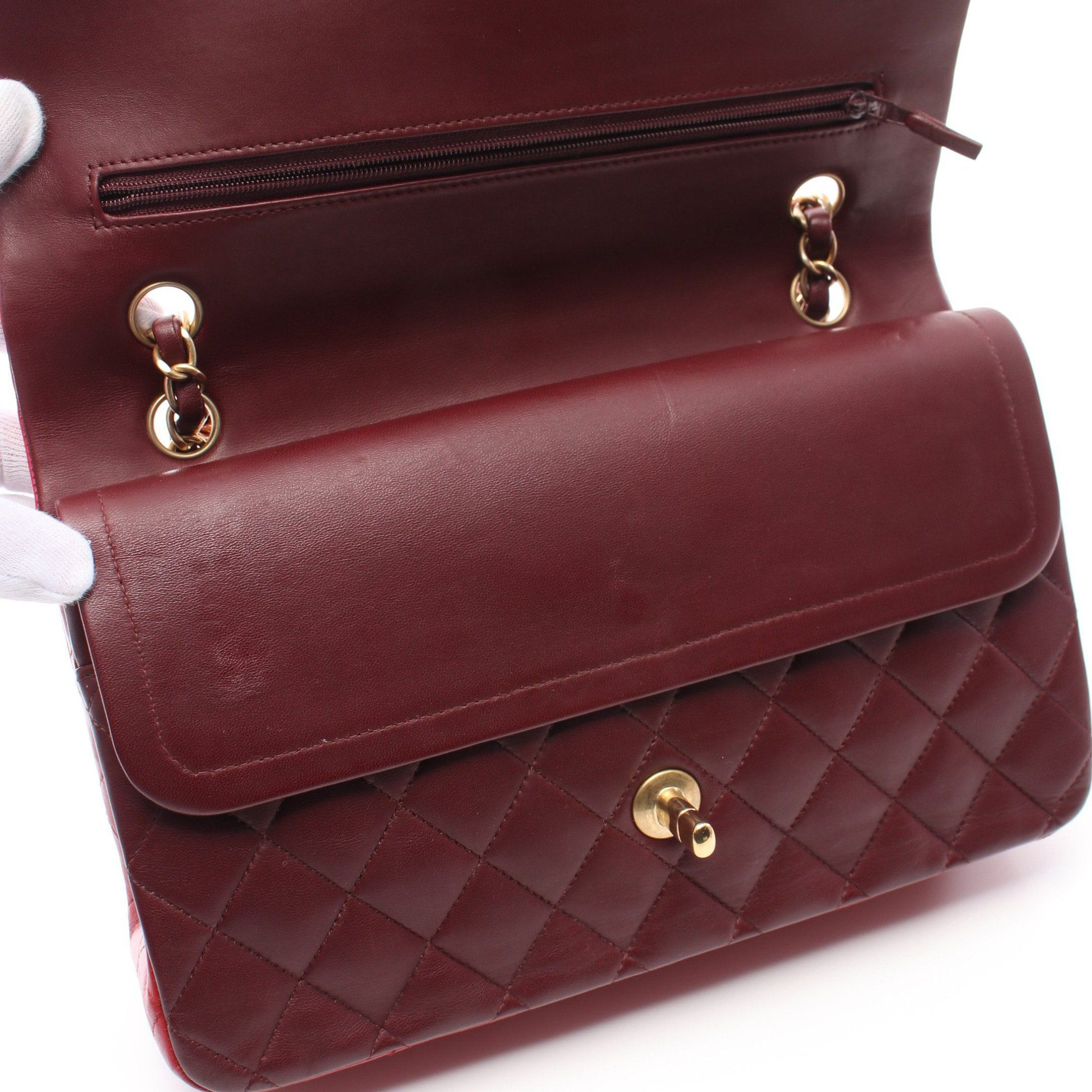 Chanel Chanel Matelasse Double Flap Chain Shoulder Bag Lambskin Pink Red Bordeaux Gold Hardware Size ONE SIZE - 9 Thumbnail