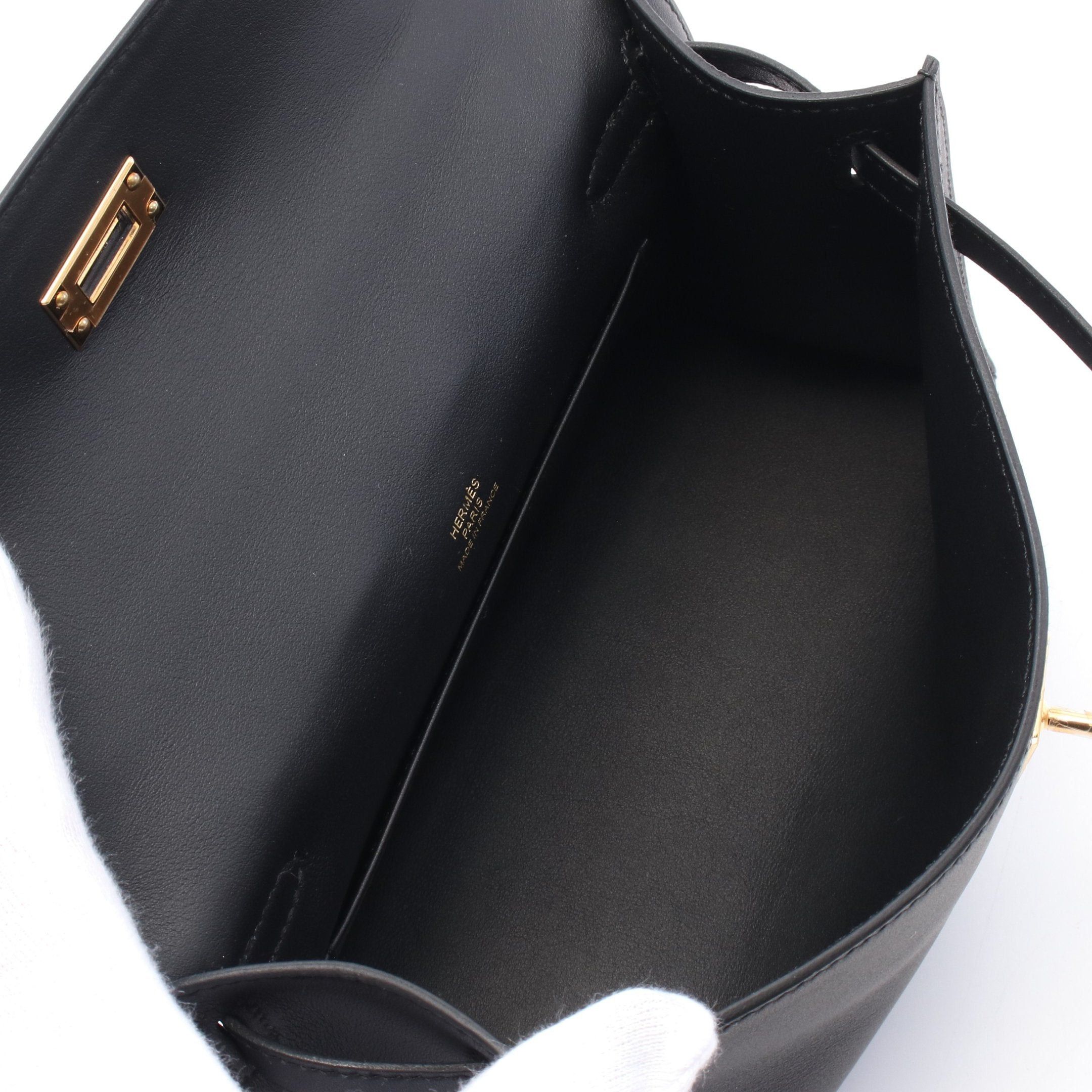 Hermes Hermes Pochette Kelly Mini Handbag Veau Swift Black Gold Hardware Double Engraved Size ONE SIZE - 3 Thumbnail